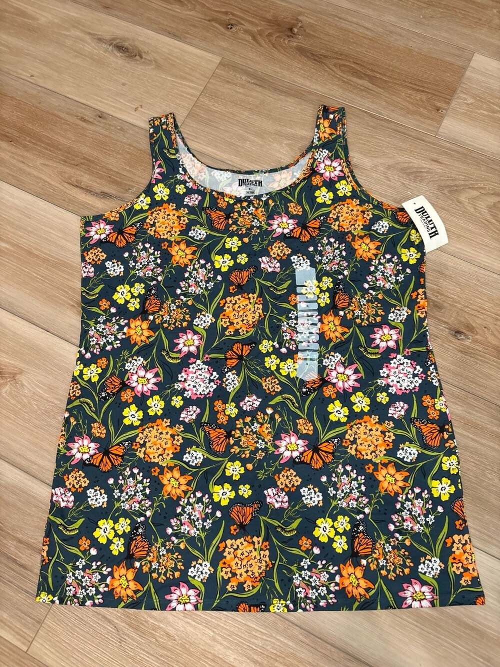Duluth Trading Co. Women's Plus No-Yank Scoopneck Tank Top Monarch Butterfly Flo